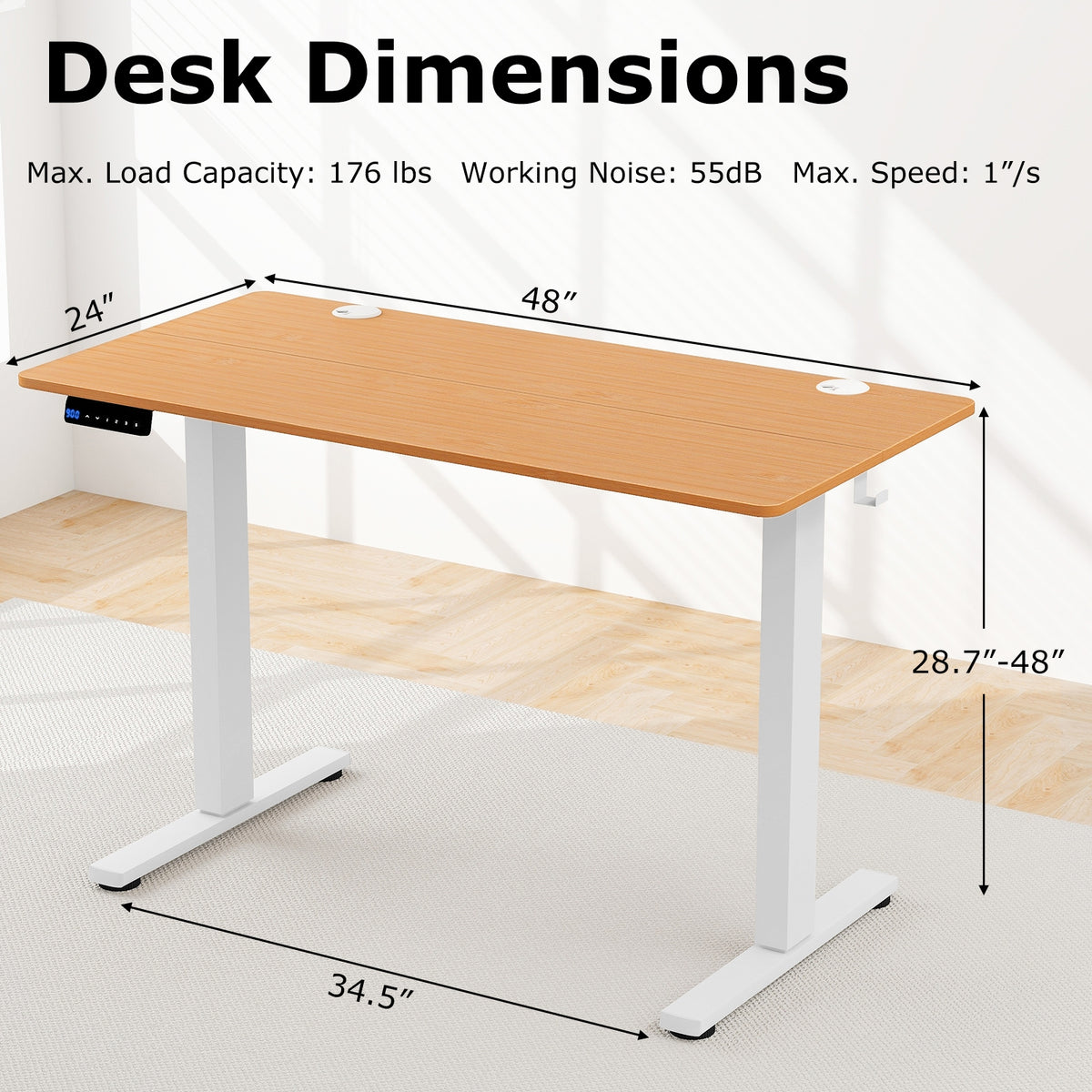 Electric Standing Desk with 3 Memory Height Settings and 2 Hanging Hooks & Cable Management-Natural-Standing Desks-DECOROLALA