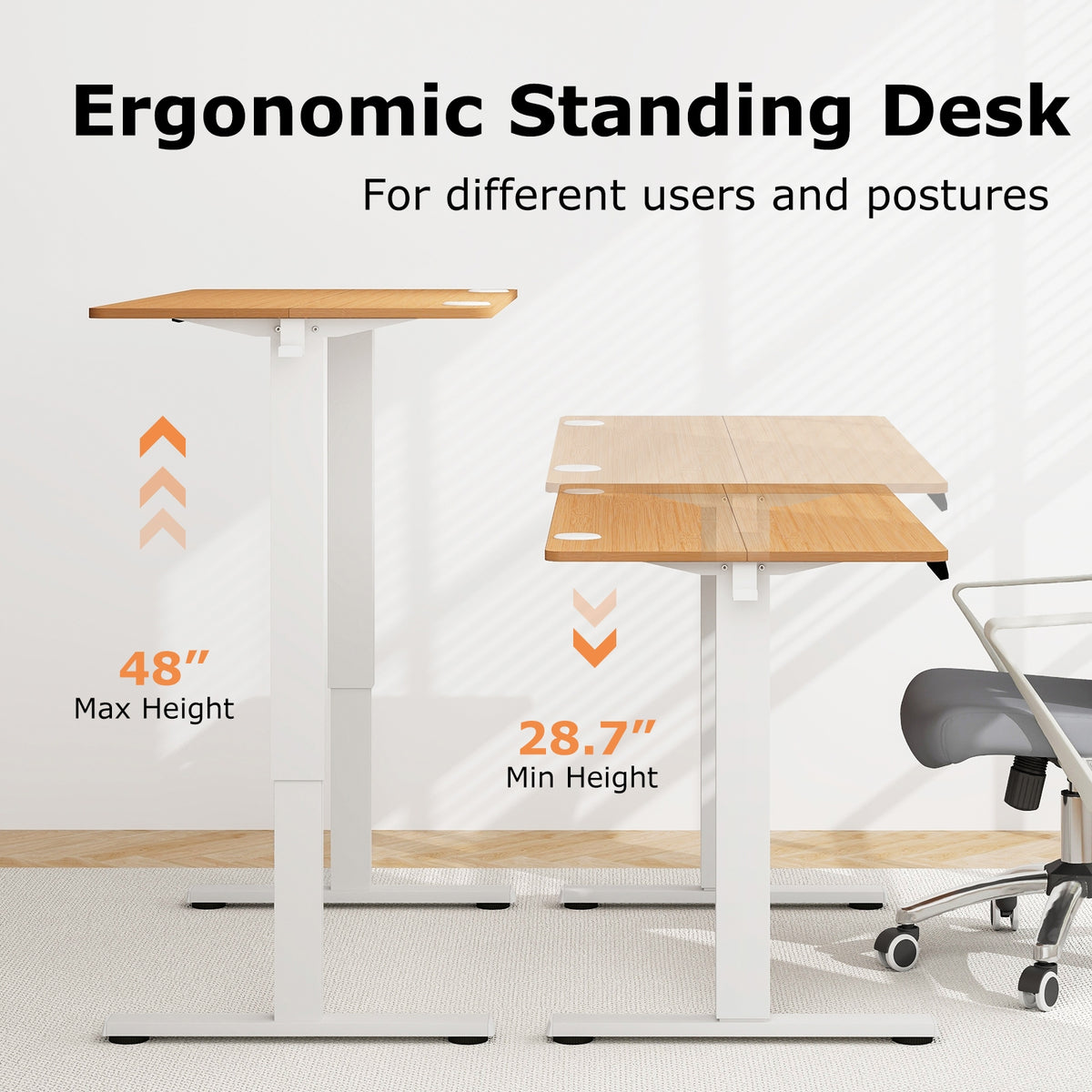 Electric Standing Desk with 3 Memory Height Settings and 2 Hanging Hooks & Cable Management-Natural-Standing Desks-DECOROLALA