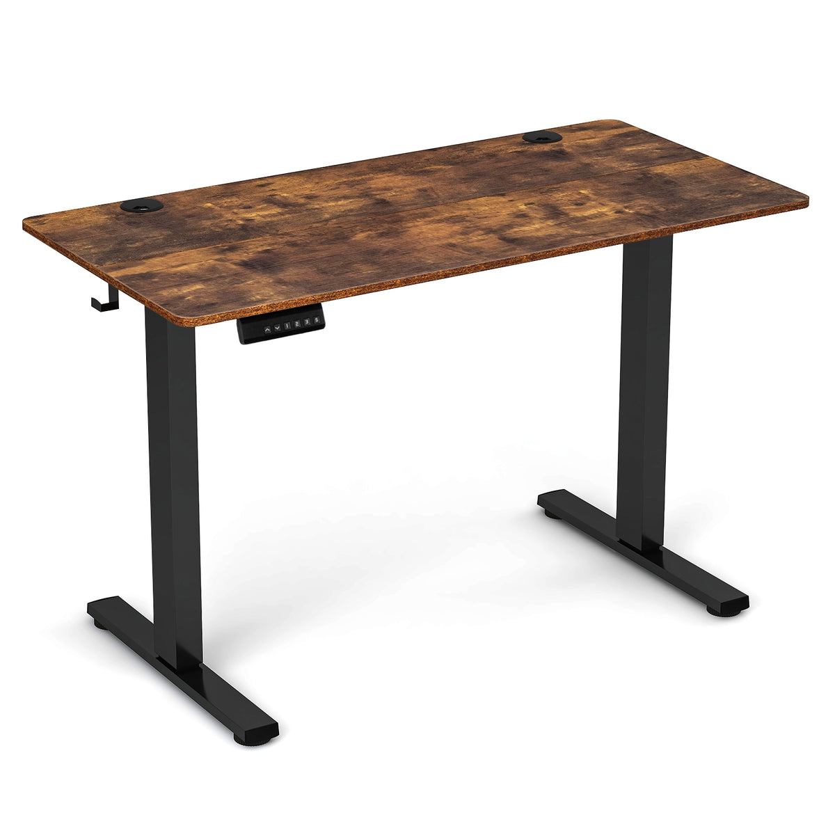Electric Standing Desk with 3 Memory Height Settings and 2 Hanging Hooks & Cable Management-Rustic Brown-Standing Desks-DECOROLALA