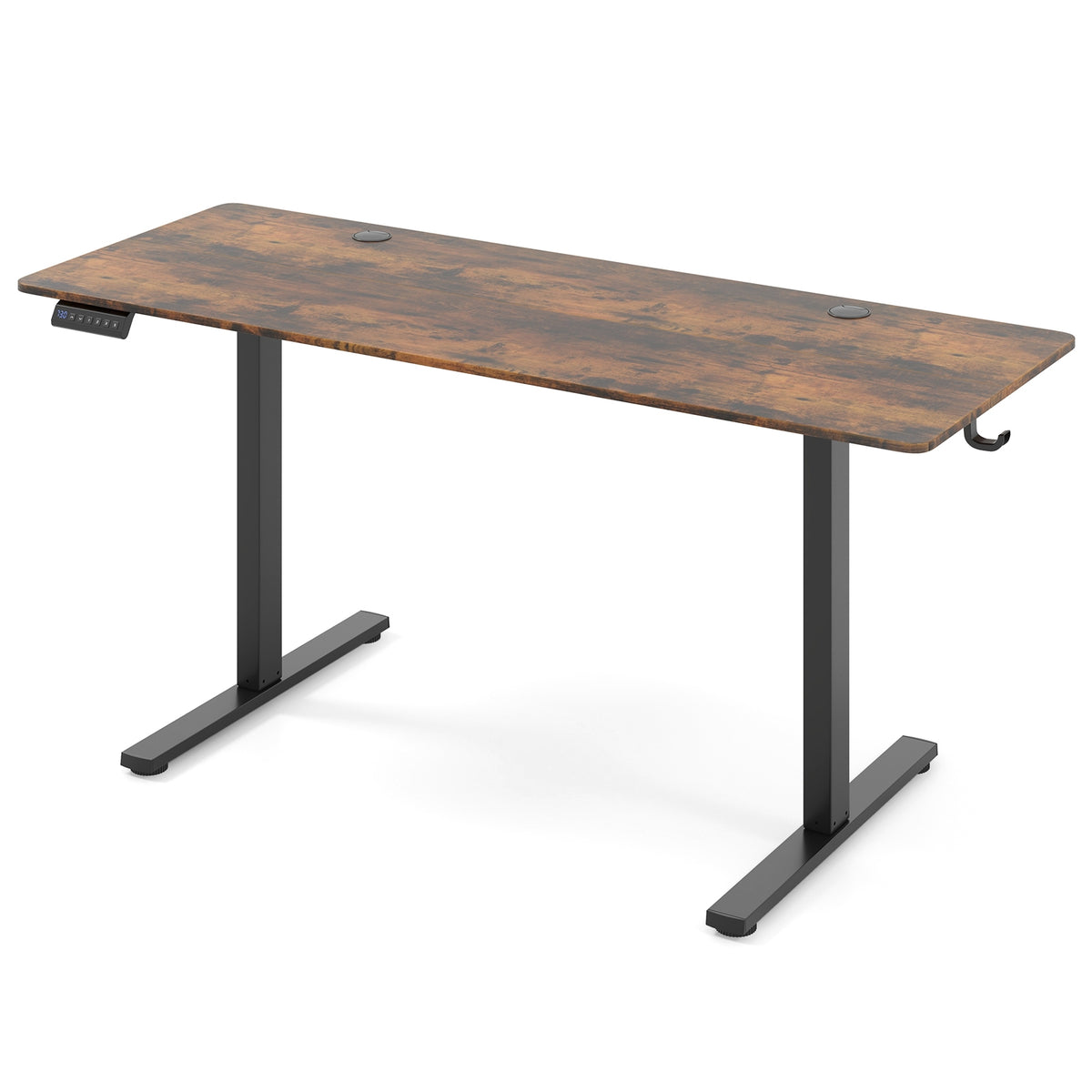 Electric Standing Desk with 3 Memory Heights and 2 Hanging Hooks and Cable Holes-Rustic Brown-Standing Desks-DECOROLALA