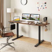 Electric Standing Desk with 3 Memory Heights and 2 Hanging Hooks and Cable Holes-Rustic Brown-Standing Desks-DECOROLALA