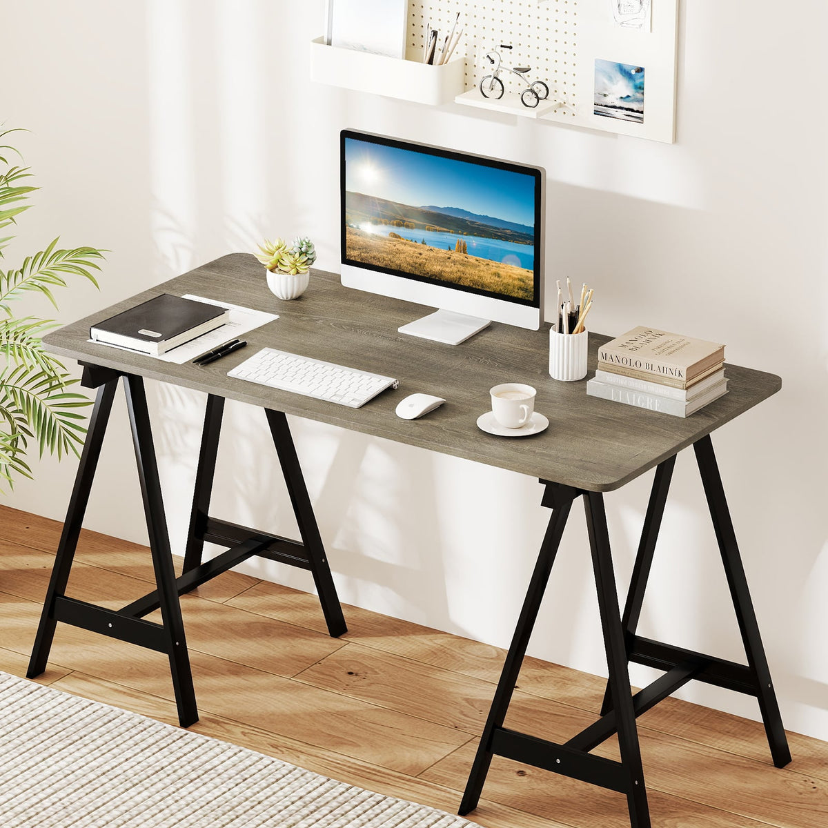 Electric Standing Desk with LED Display and 2 Memory Height Settings-Gray-Standing Desks-DECOROLALA