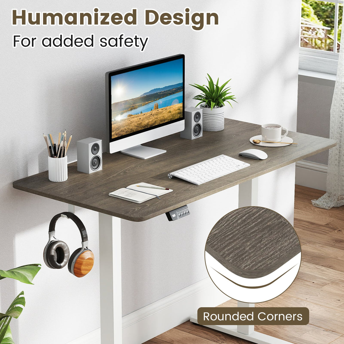 Electric Standing Desk with LED Display and 2 Memory Height Settings-Gray-Standing Desks-DECOROLALA