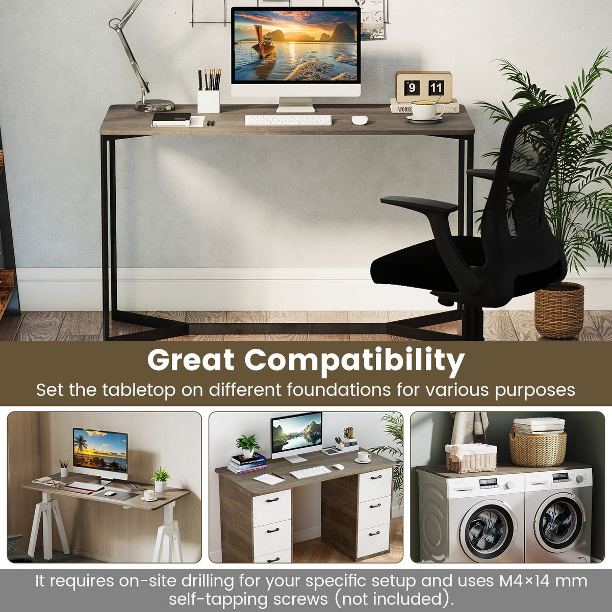 Electric Standing Desk with LED Display and 2 Memory Height Settings-Gray-Standing Desks-DECOROLALA