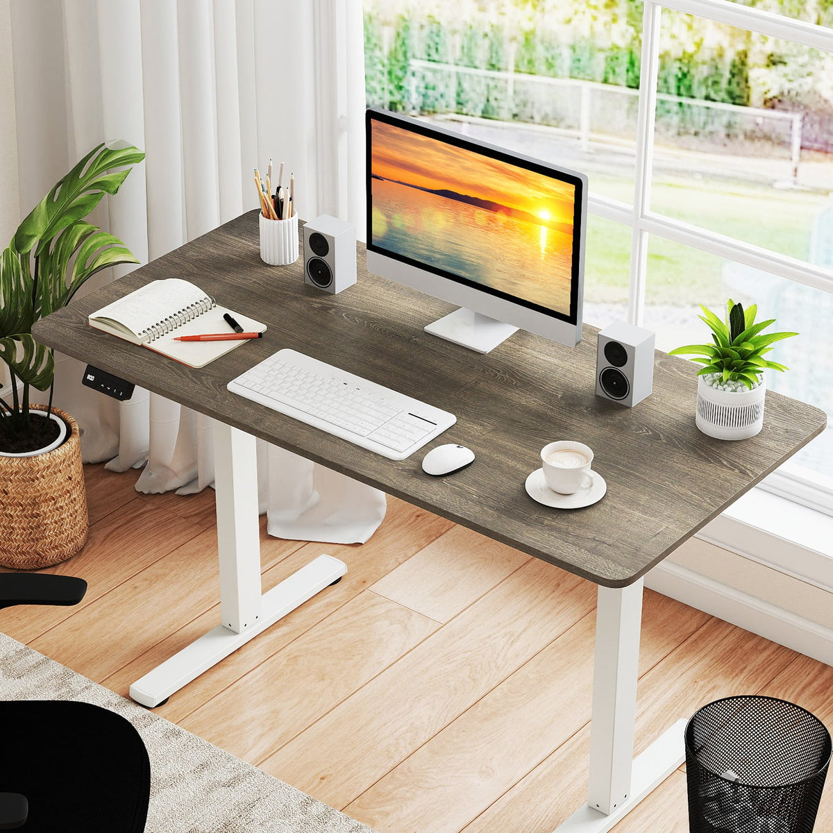 Electric Standing Desk with LED Display and 2 Memory Height Settings-Gray-Standing Desks-DECOROLALA