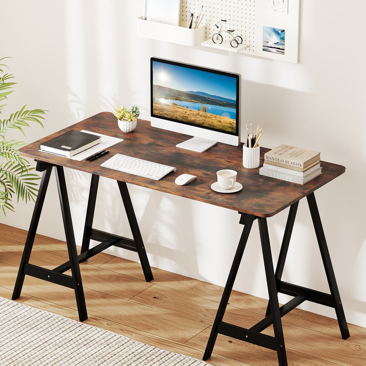Electric Standing Desk with LED Display and 2 Memory Height Settings-Rustic Brown-Standing Desks-DECOROLALA