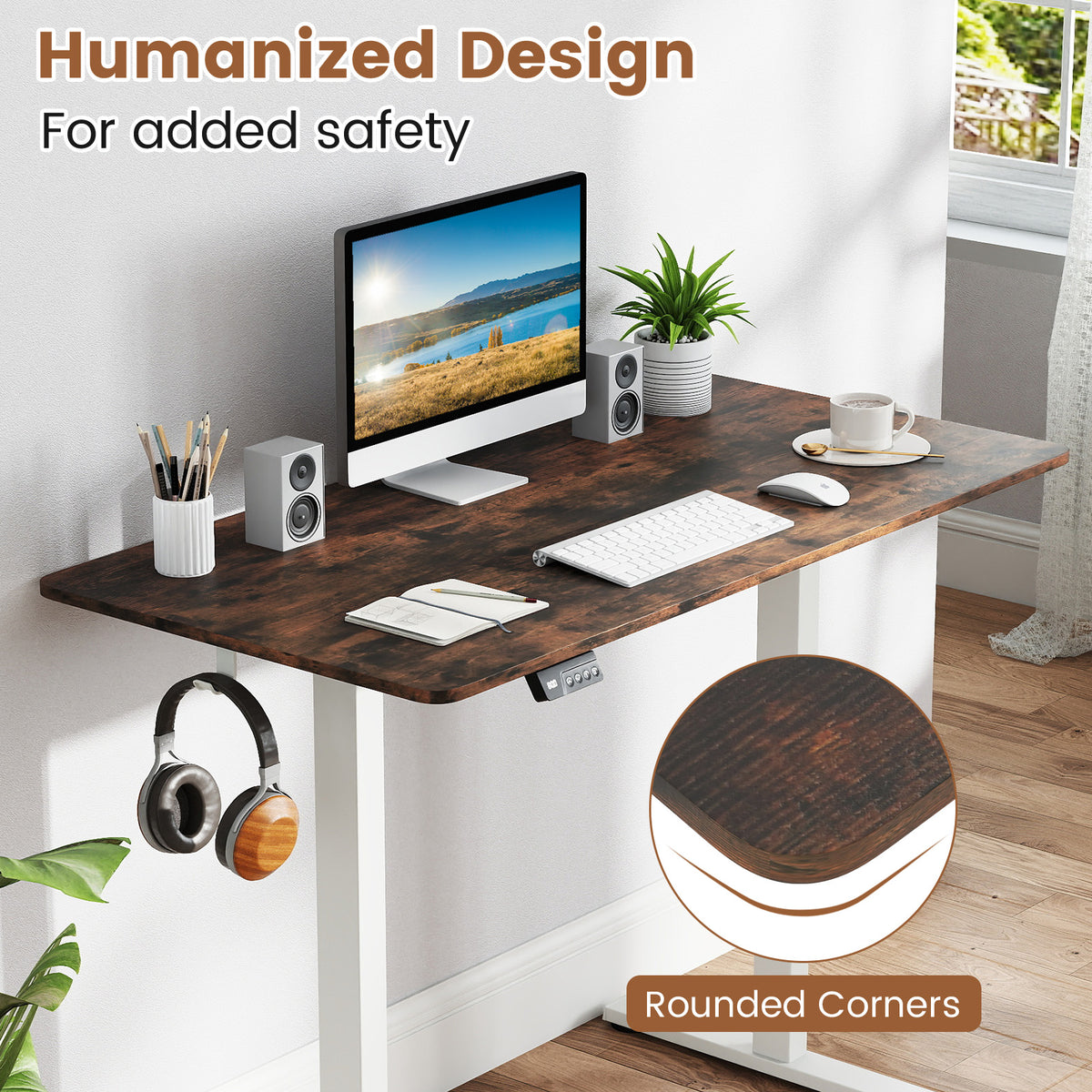 Electric Standing Desk with LED Display and 2 Memory Height Settings-Rustic Brown-Standing Desks-DECOROLALA