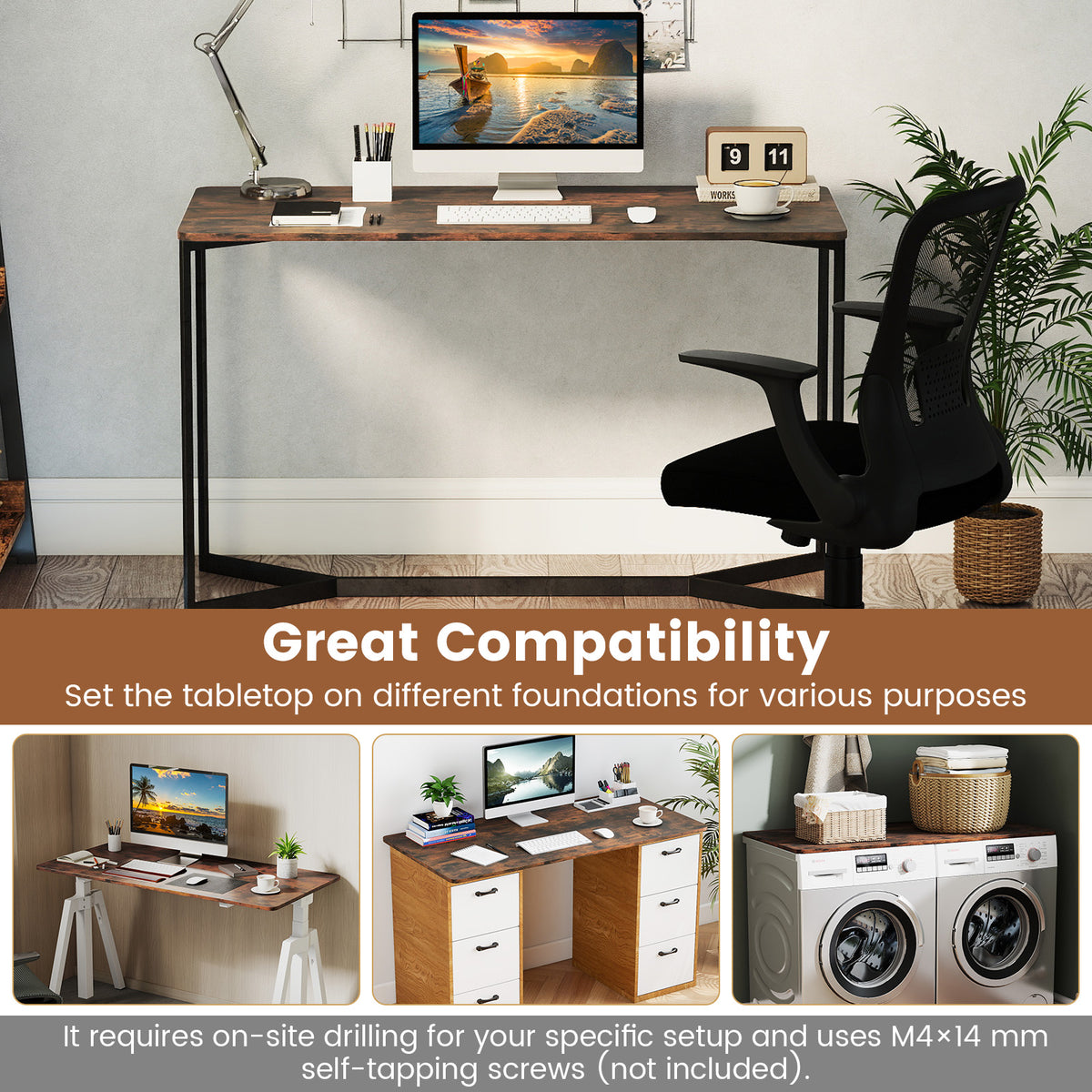 Electric Standing Desk with LED Display and 2 Memory Height Settings-Rustic Brown-Standing Desks-DECOROLALA