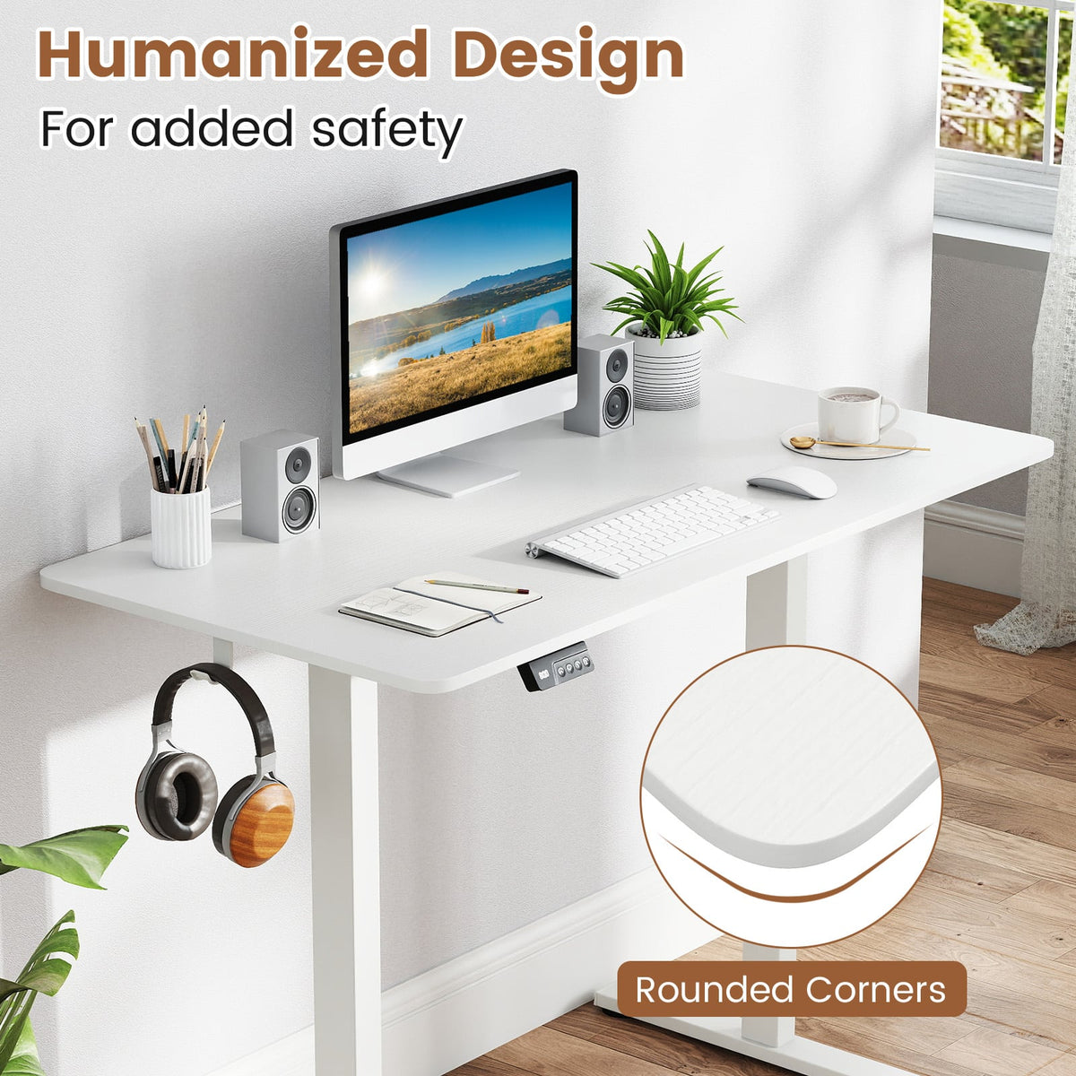 Electric Standing Desk with LED Display and 2 Memory Height Settings-White-Standing Desks-DECOROLALA