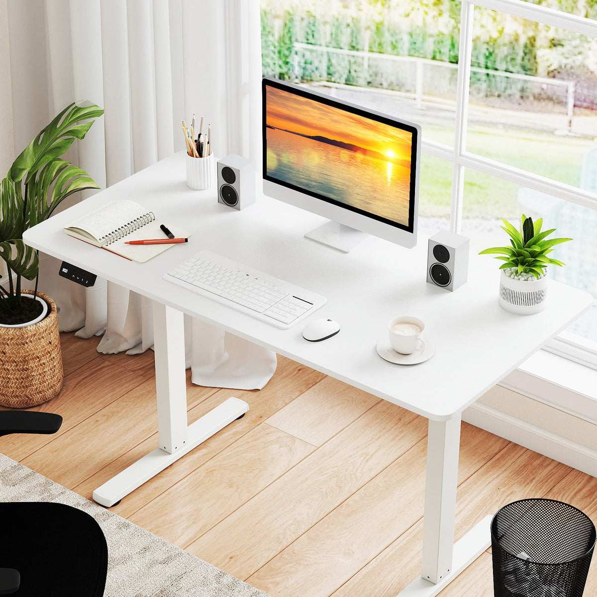 Electric Standing Desk with LED Display and 2 Memory Height Settings-White-Standing Desks-DECOROLALA