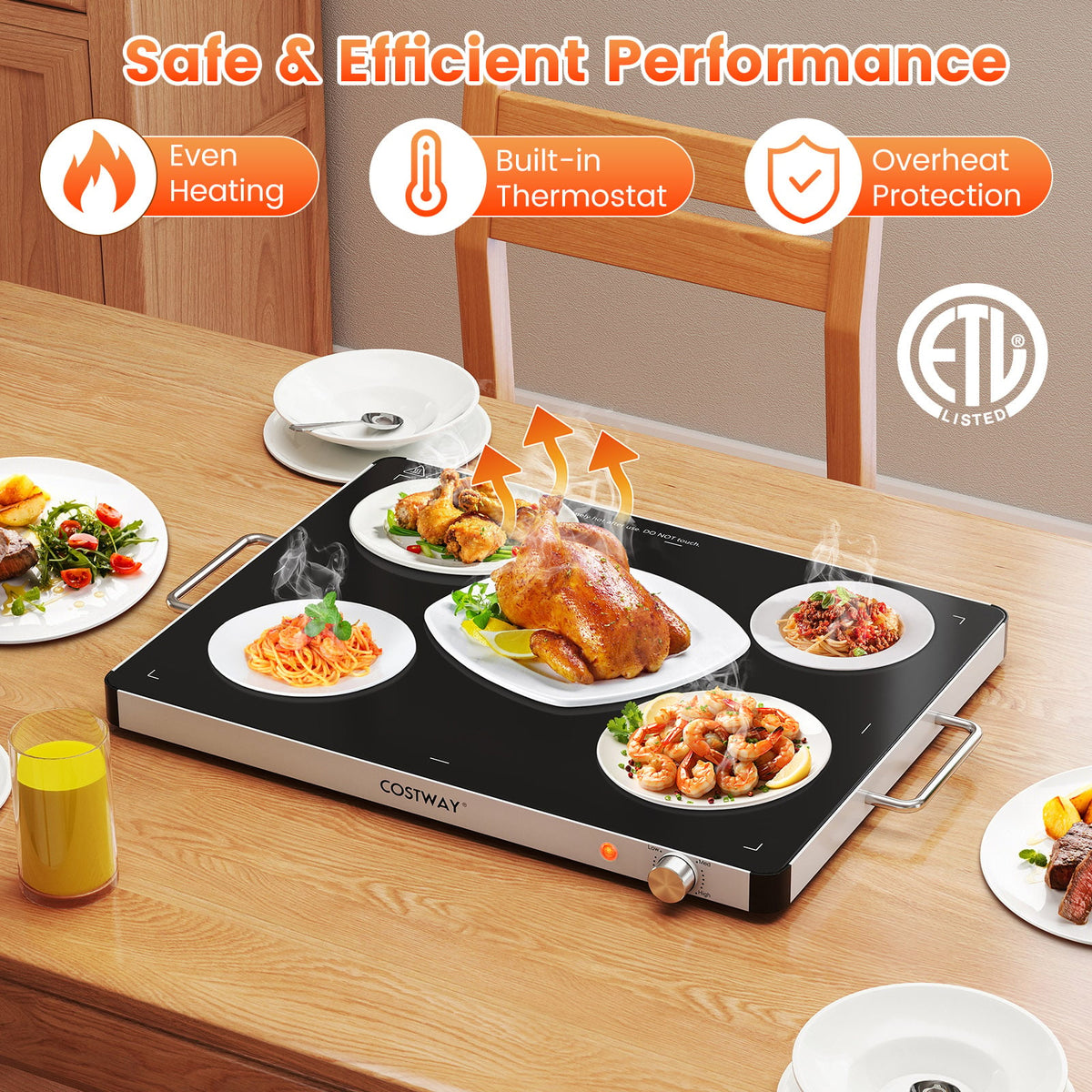 Electric Warming Food Warmer with Adjustable Temperature Control and Overheat Protection-Food Warmers & Burners-DECOROLALA