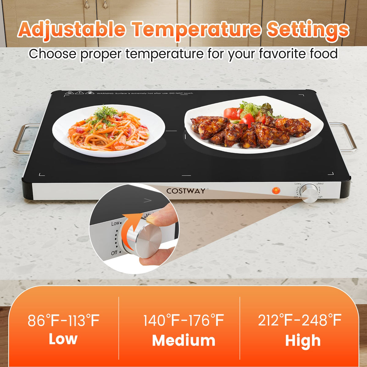 Electric Warming Food Warmer with Adjustable Temperature Control and Overheat Protection-Food Warmers & Burners-DECOROLALA