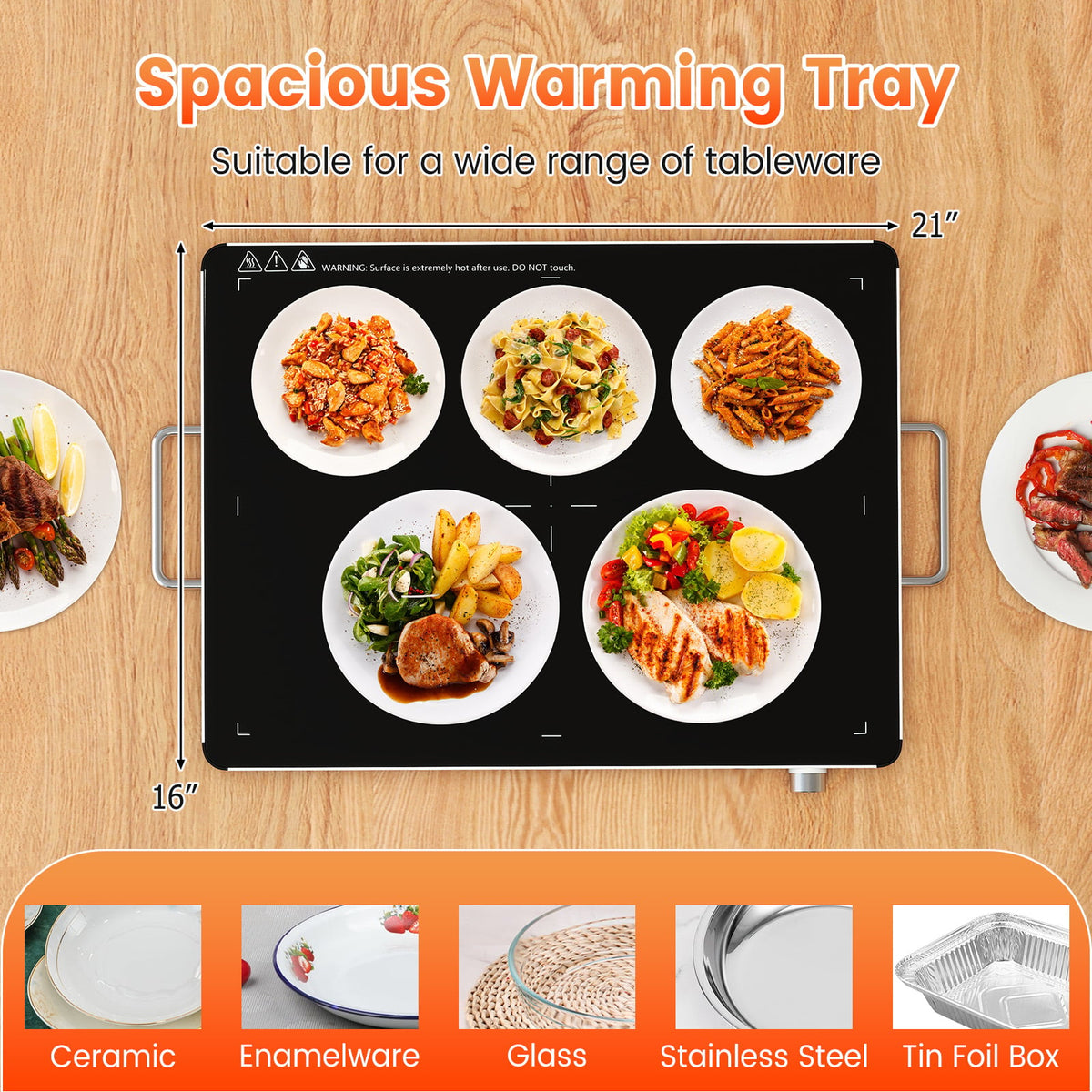 Electric Warming Food Warmer with Adjustable Temperature Control and Overheat Protection-Food Warmers & Burners-DECOROLALA