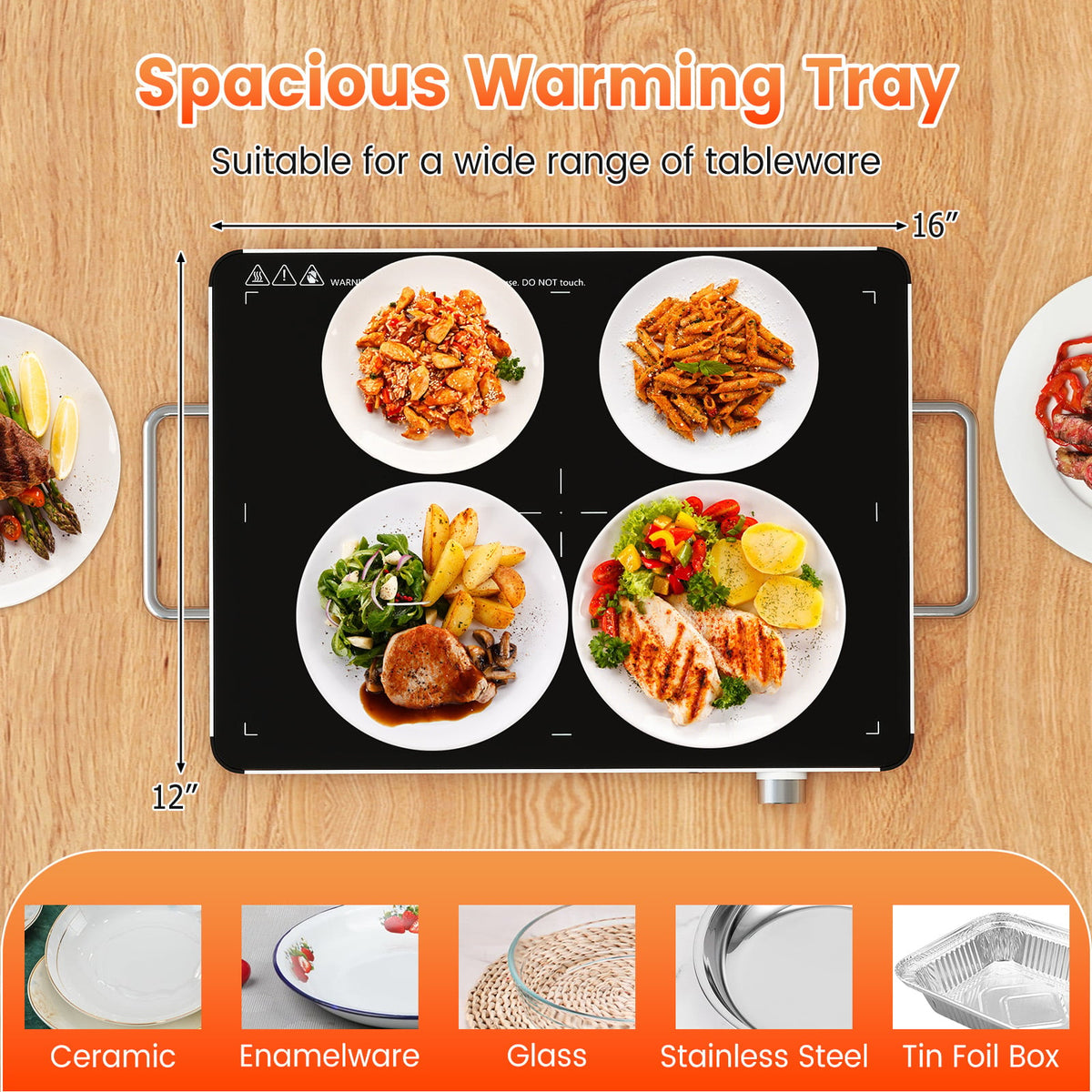 Electric Warming Tray Food Warmer with Adjustable Temperature Control-Kitchen Appliances-DECOROLALA