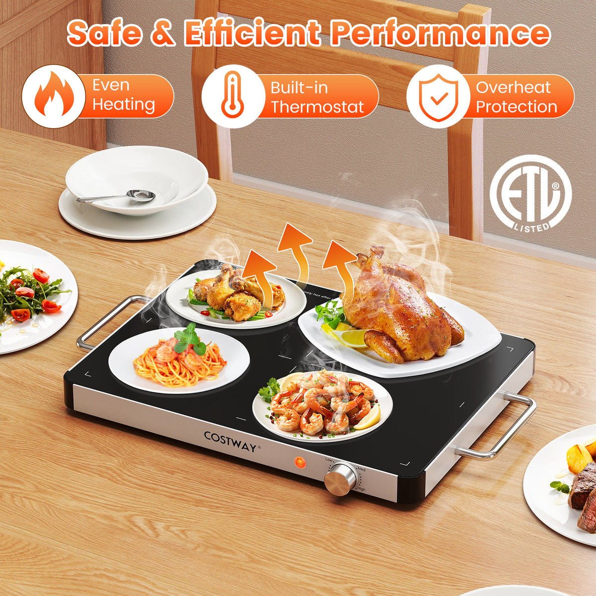 Electric Warming Tray Food Warmer with Adjustable Temperature Control-Kitchen Appliances-DECOROLALA