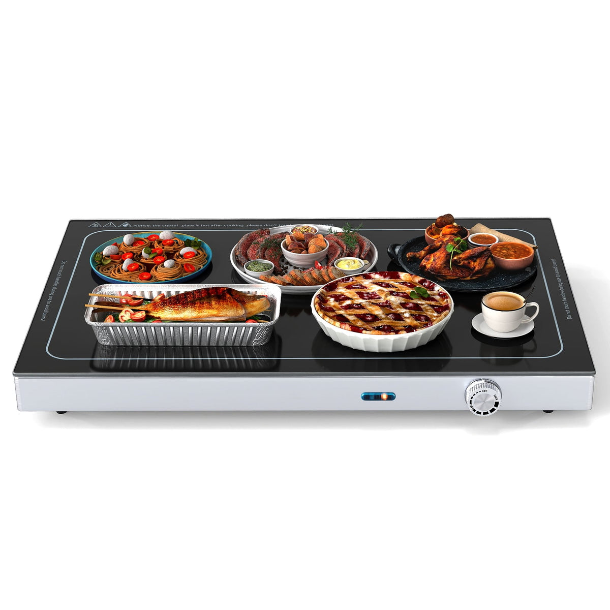 Electric Warming Tray with Adjustable Temperature and Built-In Handles Tempered Glass-Food Warmers & Burners-DECOROLALA