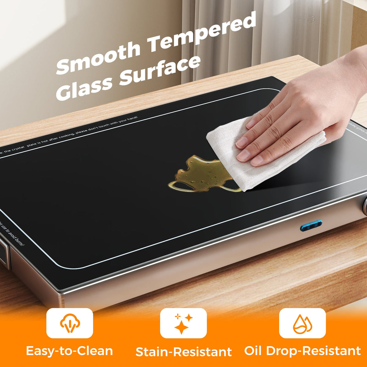 Electric Warming Tray with Adjustable Temperature and Built-In Handles Tempered Glass-Food Warmers & Burners-DECOROLALA