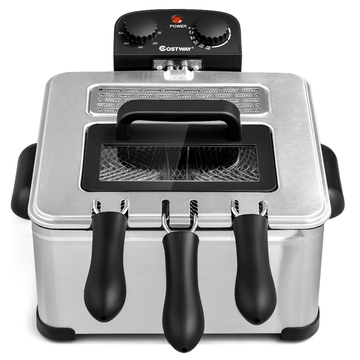 Electric Deep Fryer 5.3QT/21-Cup Stainless Steel 1700W with Triple Basket-Silver-Air Fryers-DECOROLALA
