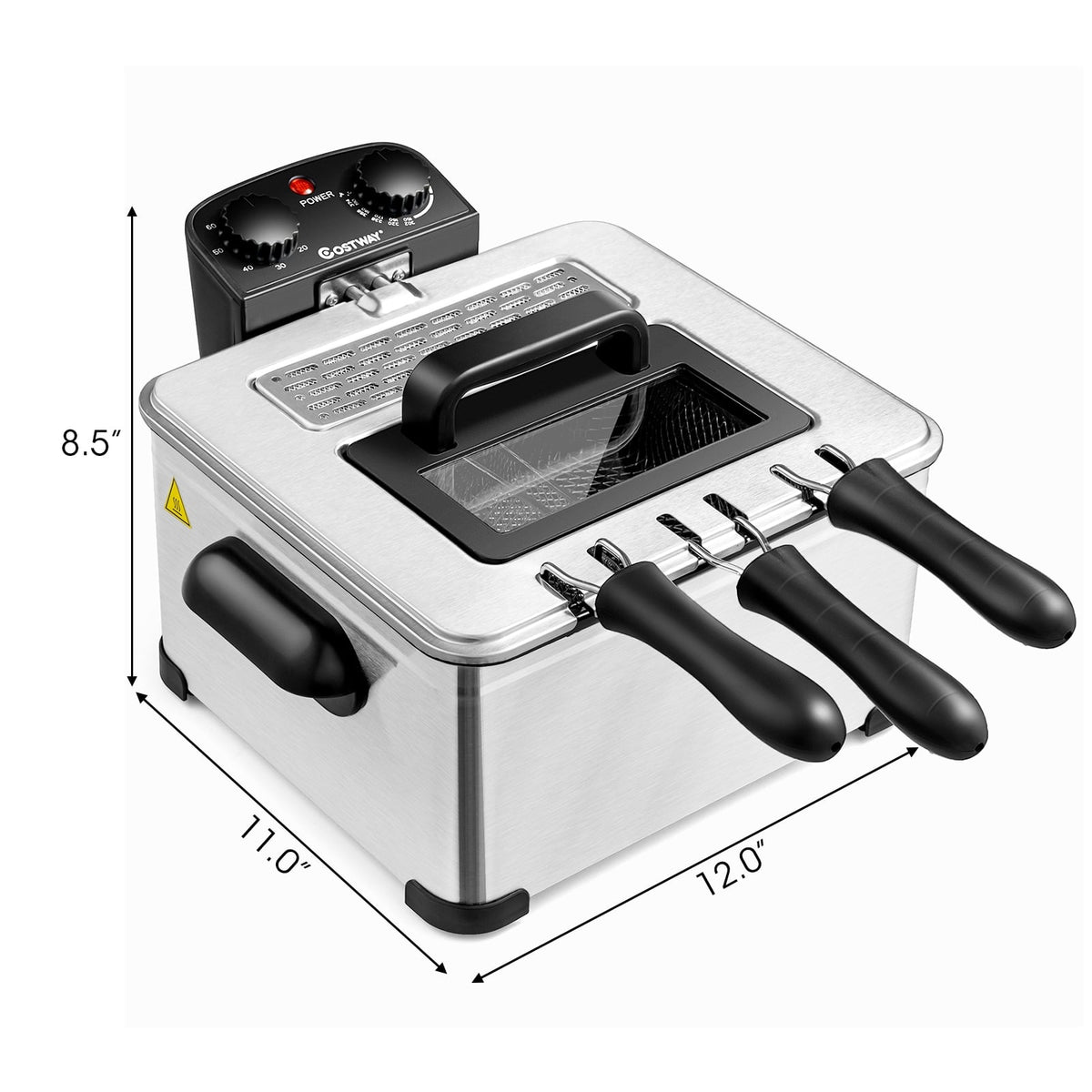 Electric Deep Fryer 5.3QT/21-Cup Stainless Steel 1700W with Triple Basket-Silver-Air Fryers-DECOROLALA