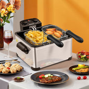 Electric Deep Fryer 5.3QT/21-Cup Stainless Steel 1700W with Triple Basket-Silver-Air Fryers-DECOROLALA
