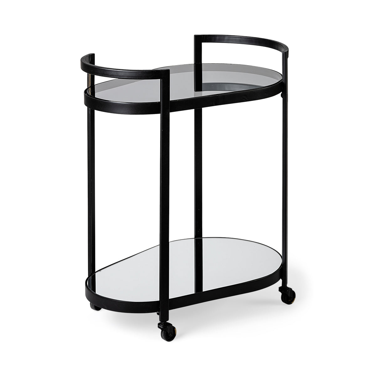 Eleonore Two-Tier Bar Cart - Black Metal Frame Glass Shelves-Rolling Carts-DECOROLALA