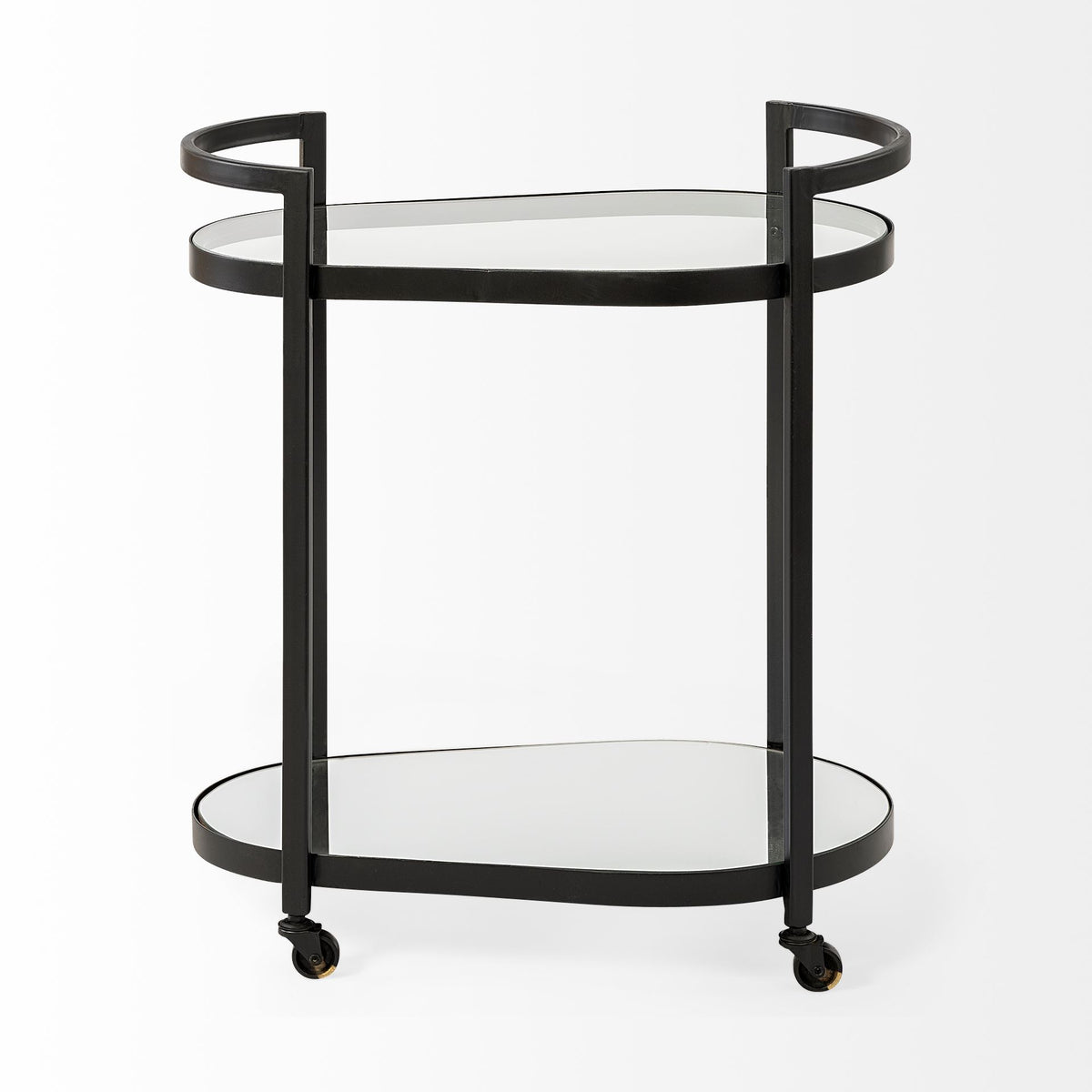 Eleonore Two-Tier Bar Cart - Black Metal Frame Glass Shelves-Rolling Carts-DECOROLALA