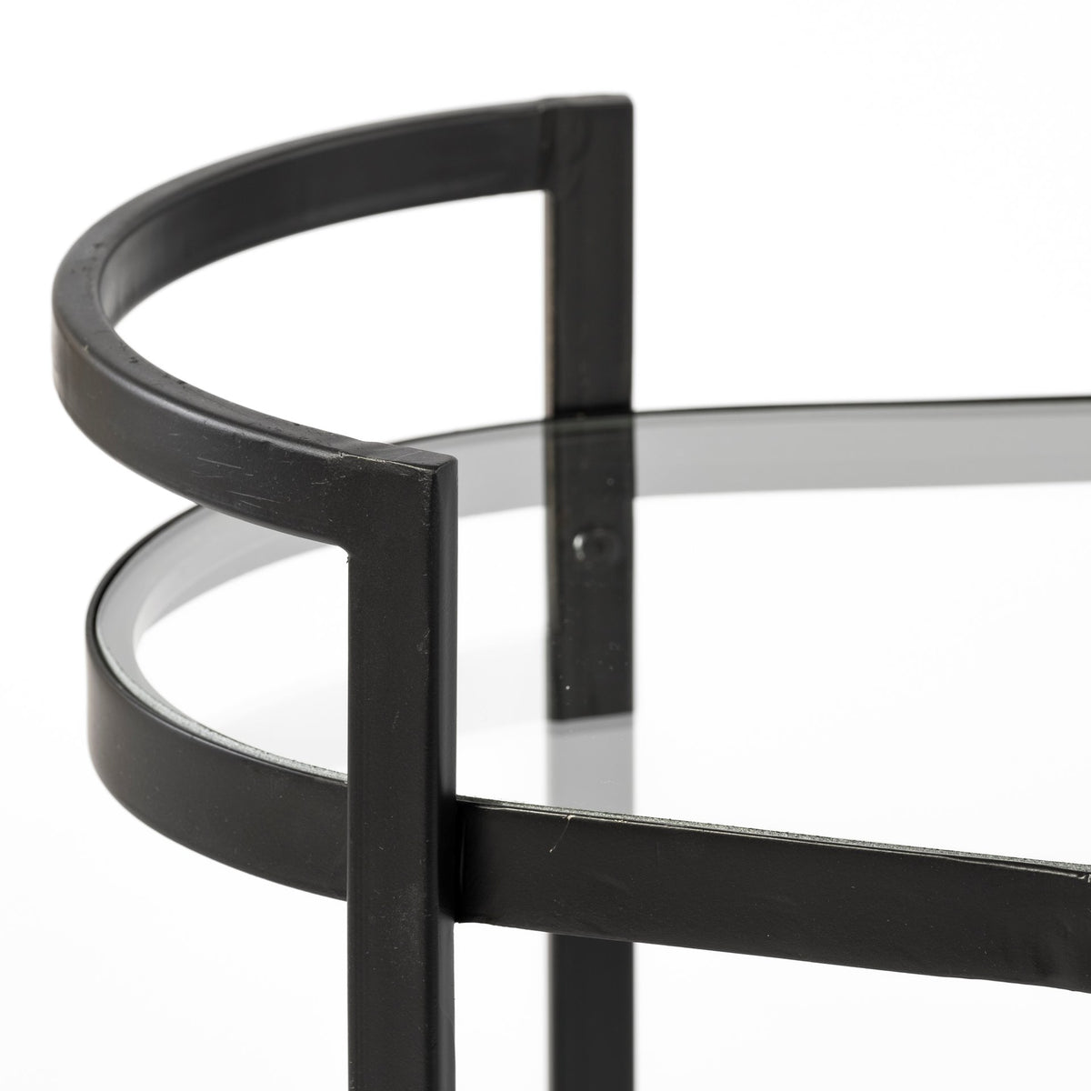 Eleonore Two-Tier Bar Cart - Black Metal Frame Glass Shelves-Rolling Carts-DECOROLALA