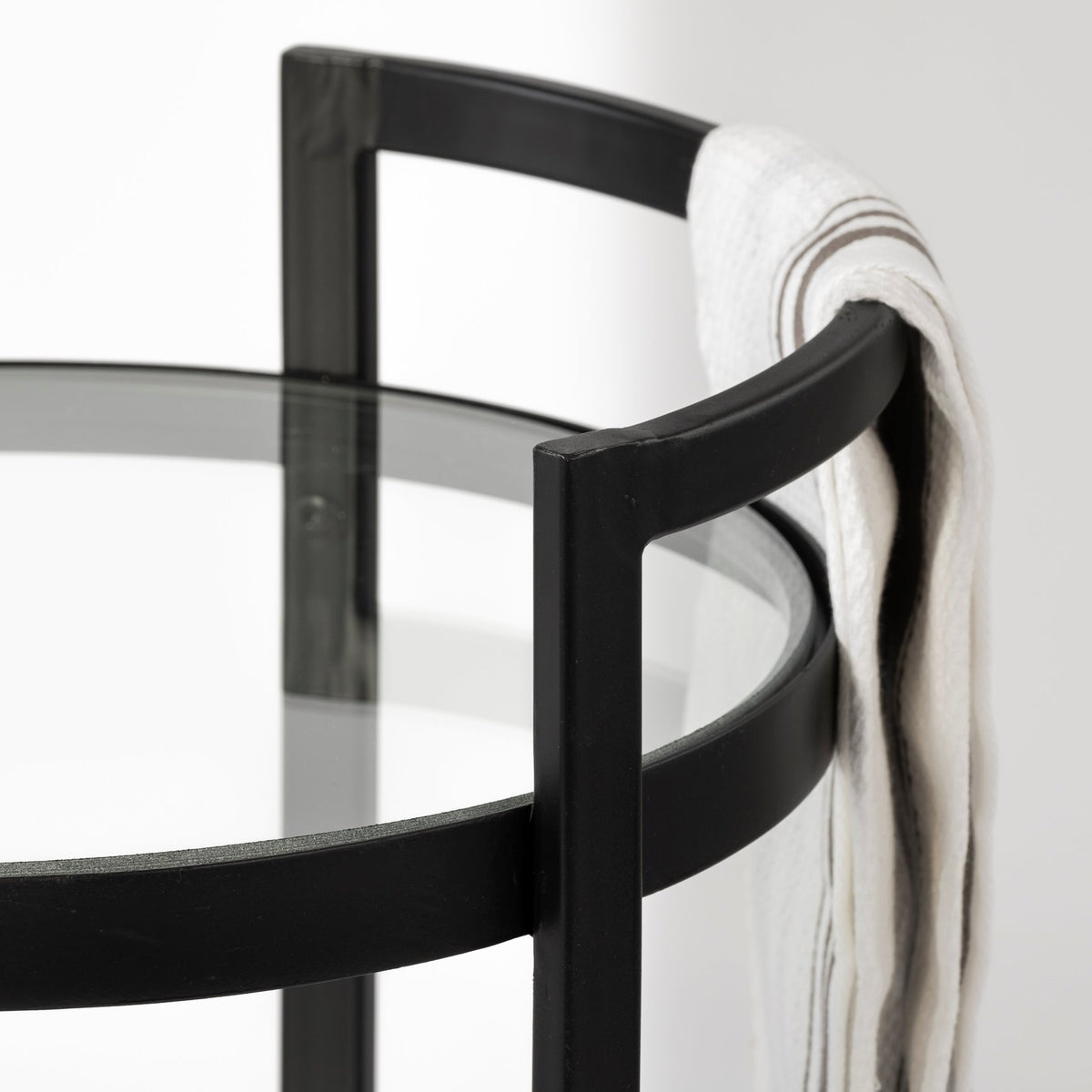 Eleonore Two-Tier Bar Cart - Black Metal Frame Glass Shelves-Rolling Carts-DECOROLALA