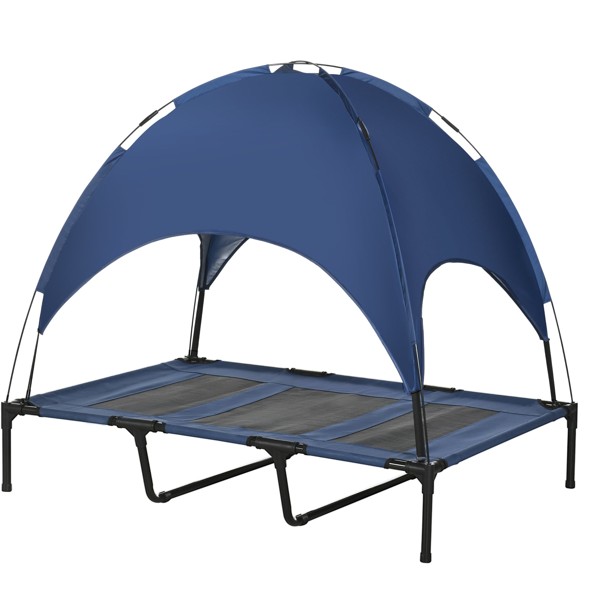 Elevated Cooling Pet Bed with Canopy - XL Raised Dog Cot, Dark Blue-Dogs-DECOROLALA