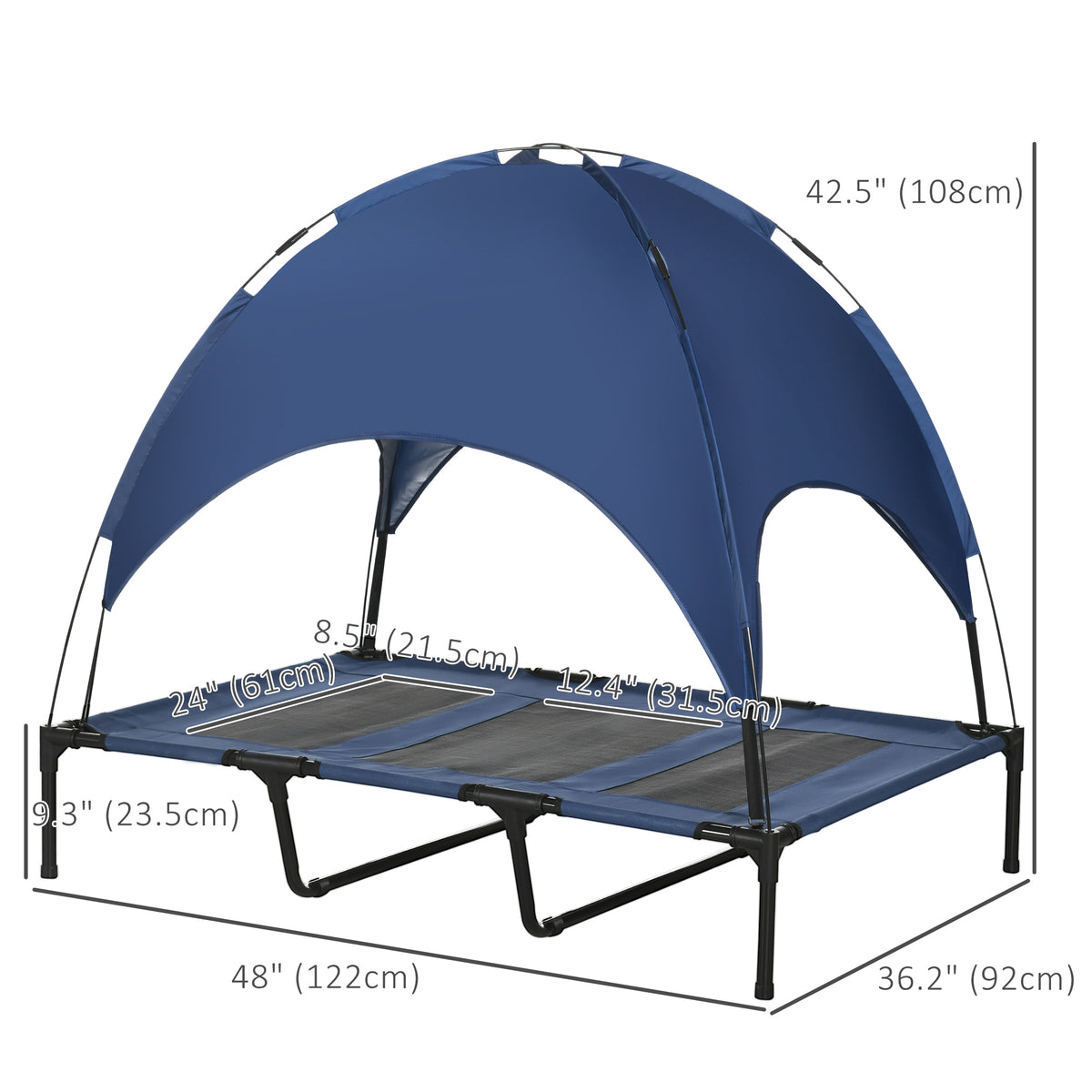 Elevated Cooling Pet Bed with Canopy - XL Raised Dog Cot, Dark Blue-Dogs-DECOROLALA