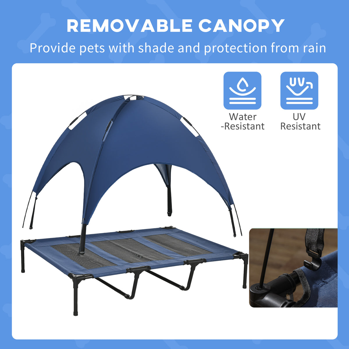 Elevated Cooling Pet Bed with Canopy - XL Raised Dog Cot, Dark Blue-Dogs-DECOROLALA