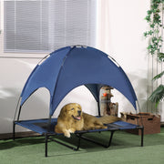 Elevated Cooling Pet Bed with Canopy - XL Raised Dog Cot, Dark Blue-Dogs-DECOROLALA