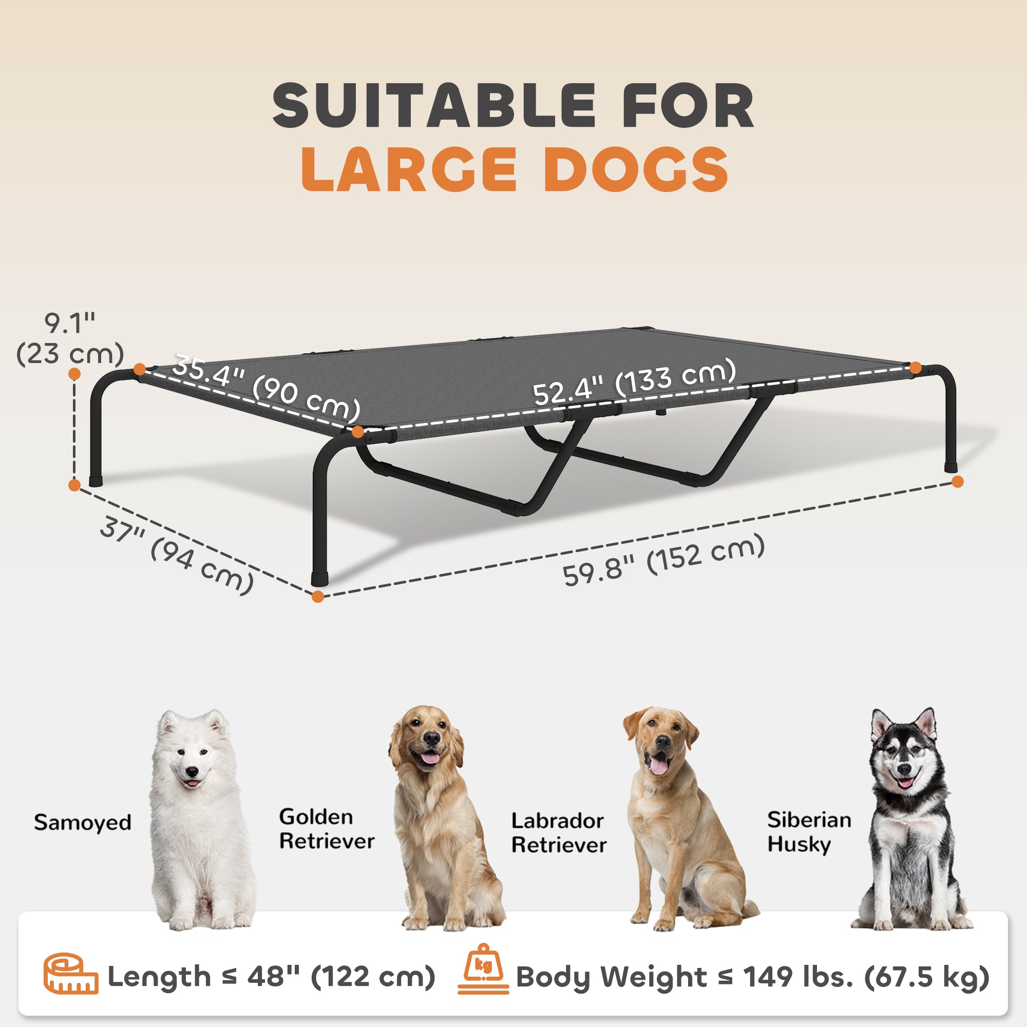 Elevated Dog Bed, Outdoor Dog Cot, Raised Dog Bed for Large Dogs with Breathable Mesh, Grey-Dogs-DECOROLALA