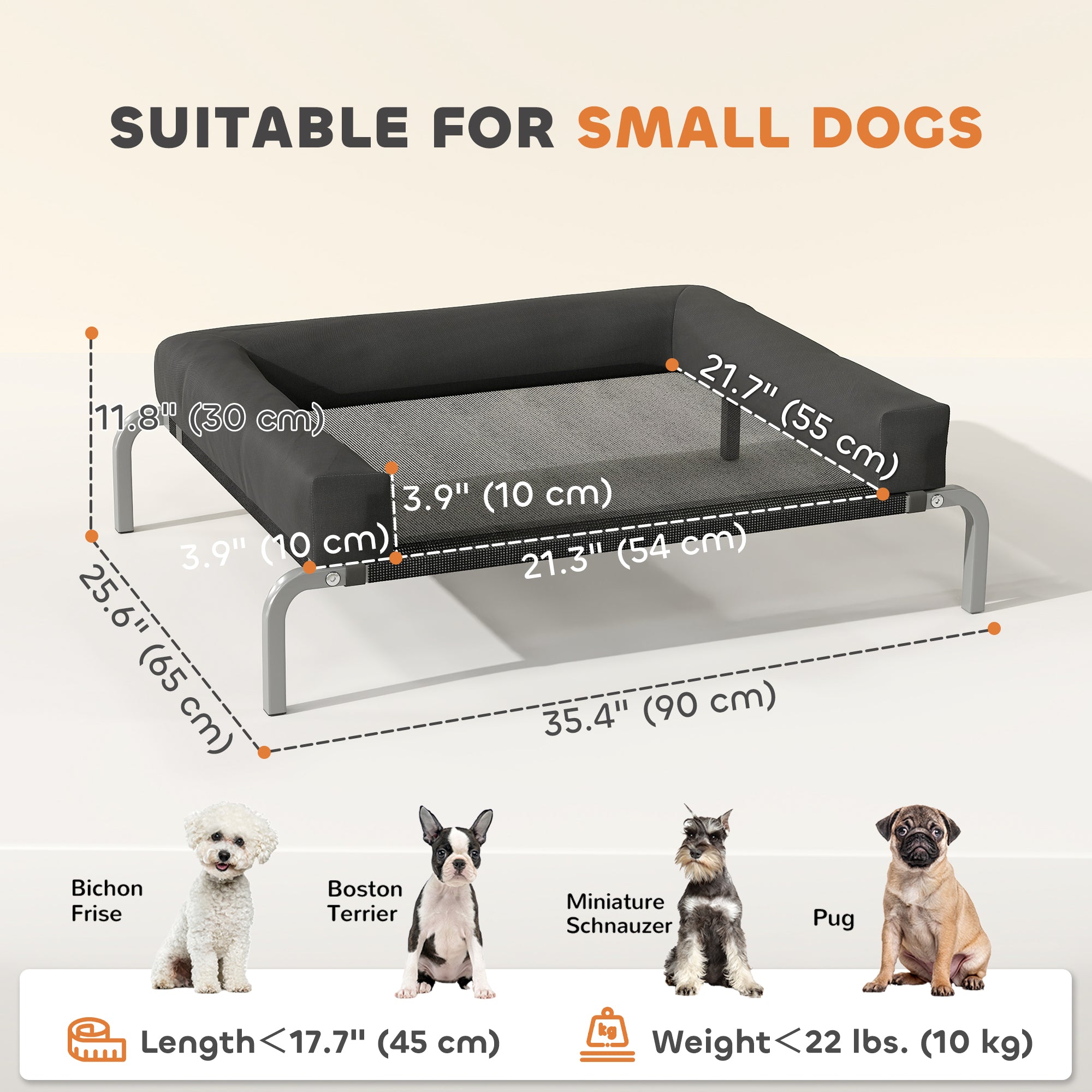 Elevated Dog Bed, Portable Raised Dog Cot with Breathable Mesh, Removable and Water-Resistant Bolsters, Black-Dogs-DECOROLALA