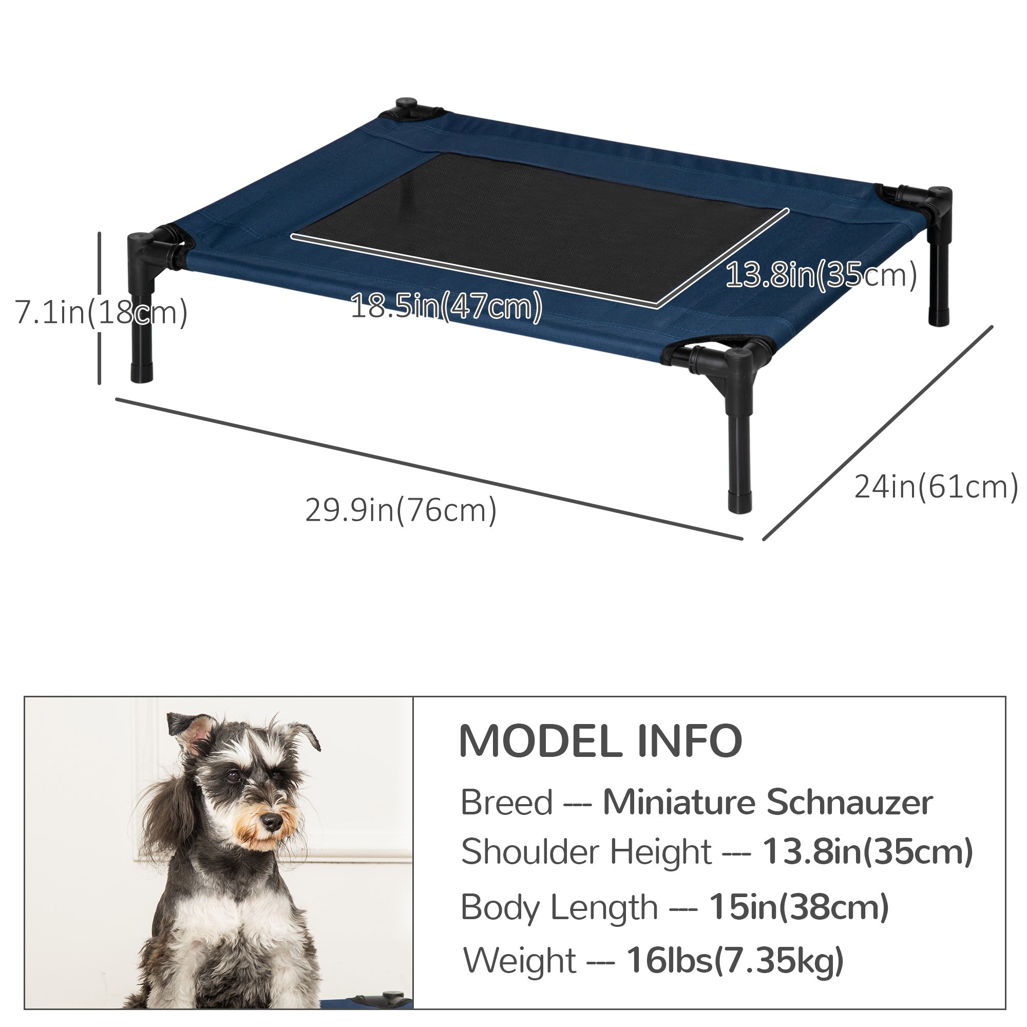 Elevated Dog Bed, Raised Dog Cot for M Sized Dogs, Indoor & Outdoor, 30" x 24" x 7", Blue-Dogs-DECOROLALA