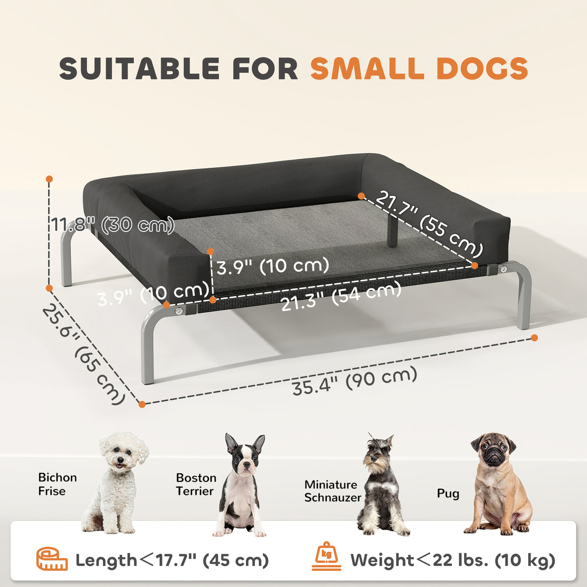 Elevated Dog Bed - Raised Pet Cot with Bolster Pillow, Black-Dogs-DECOROLALA