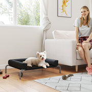 Elevated Dog Bed - Raised Pet Cot with Bolster Pillow, Black-Dogs-DECOROLALA