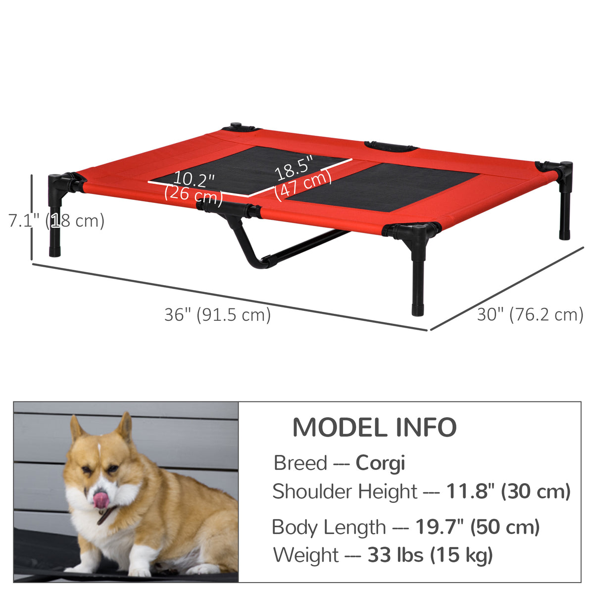 Elevated Dog Bed - Red 36" x 30" x 7" Breathable Raised Pet Cot-Dogs-DECOROLALA
