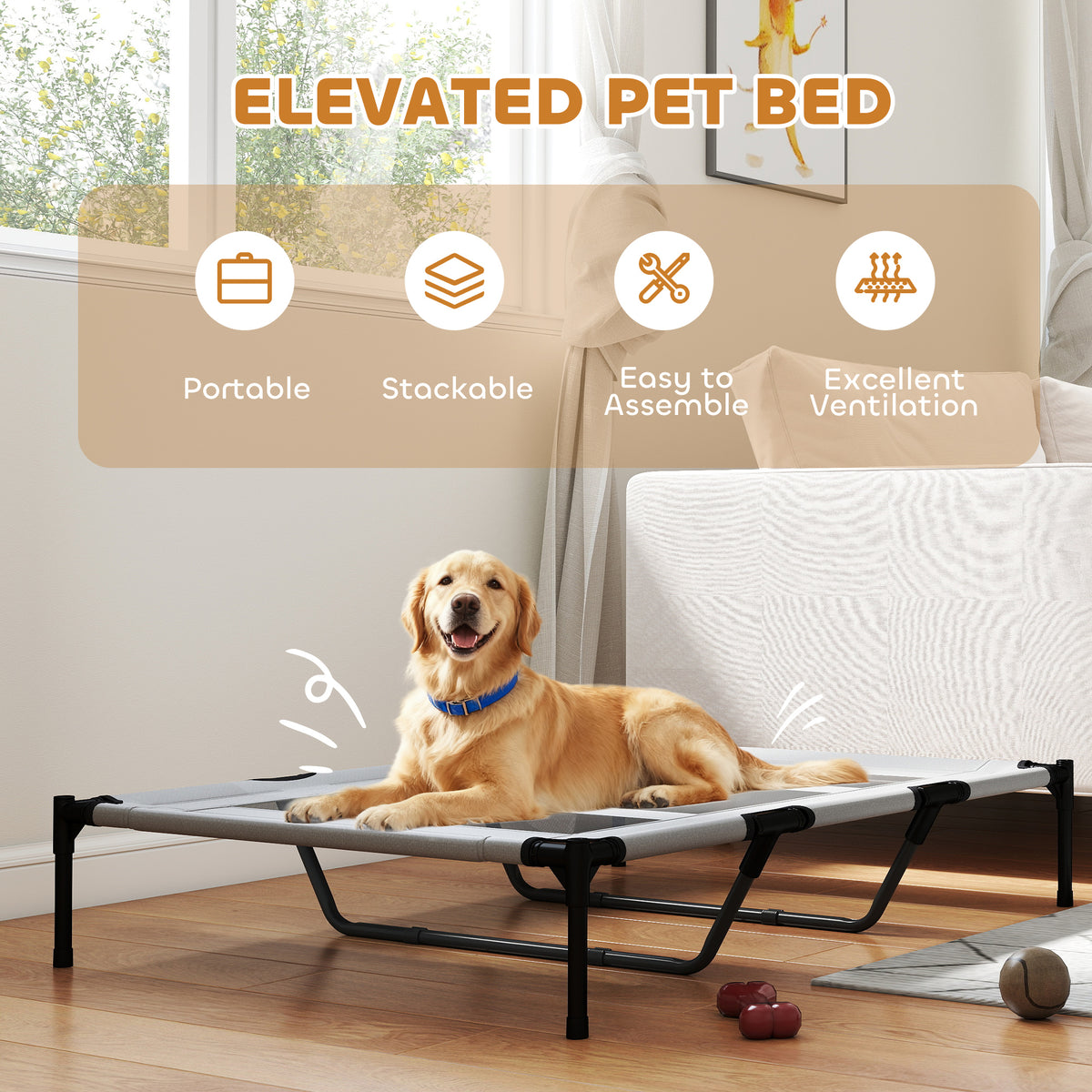 Elevated Dog Bed - XL Raised Pet Cot, 48" x 36" Light Grey-Dogs-DECOROLALA