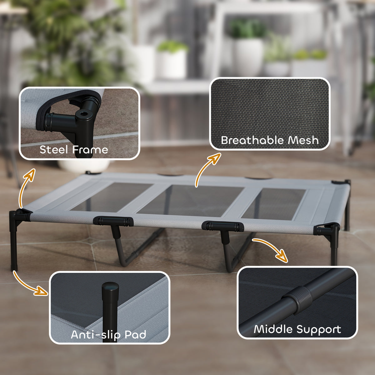 Elevated Dog Bed - XL Raised Pet Cot, 48" x 36" Light Grey-Dogs-DECOROLALA