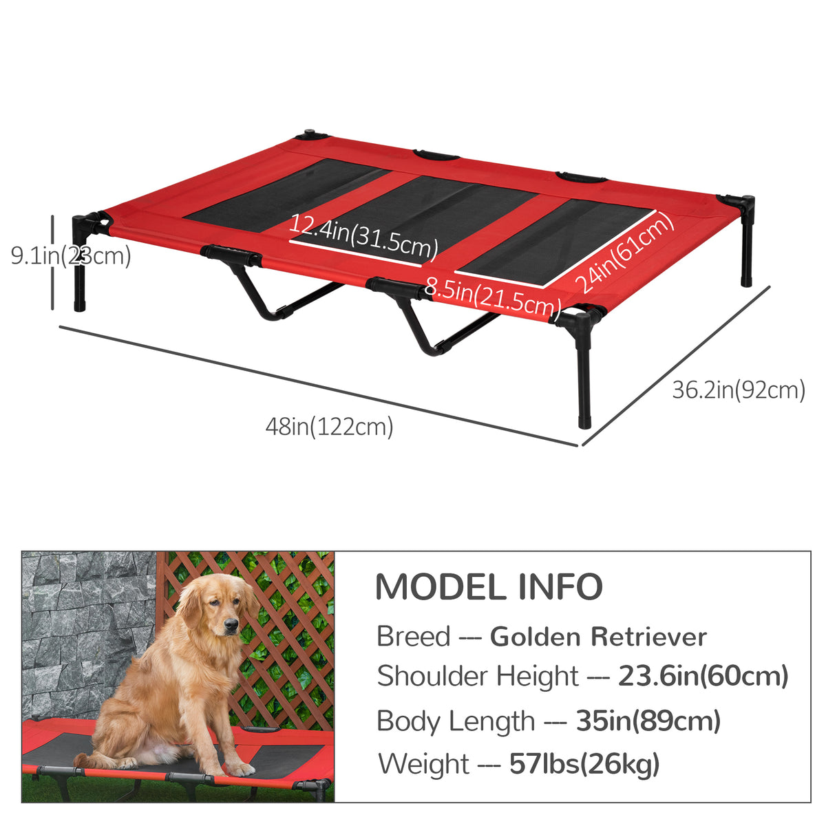Elevated Dog Bed - XL Raised Pet Cot 48" x 36" Red/Black-Dogs-DECOROLALA