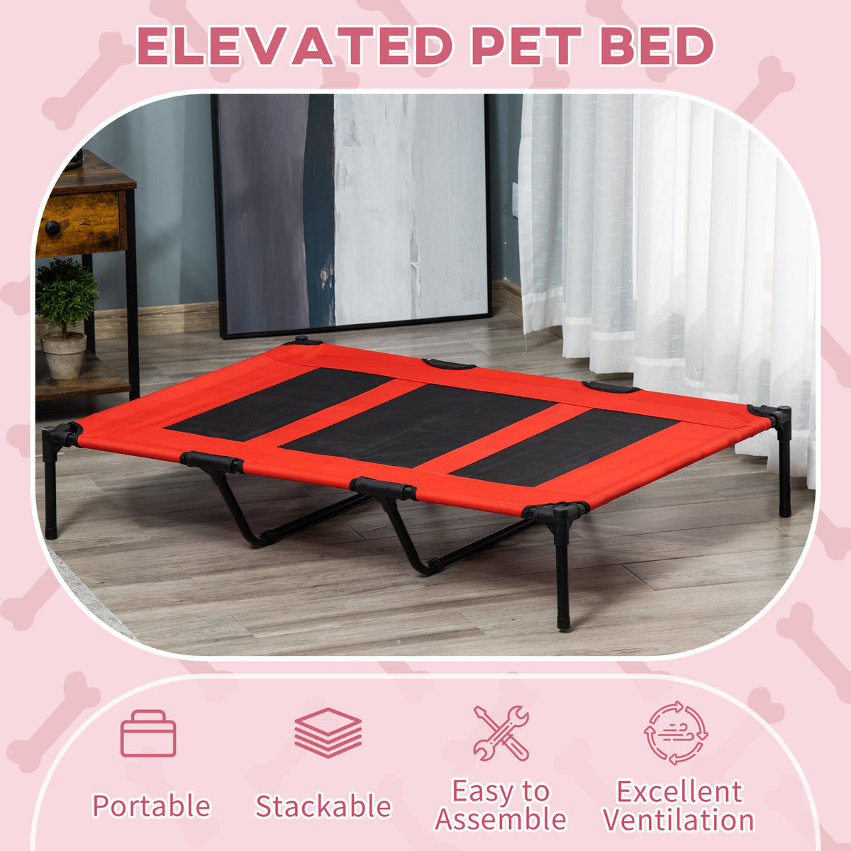 Elevated Dog Bed - XL Raised Pet Cot 48" x 36" Red/Black-Dogs-DECOROLALA