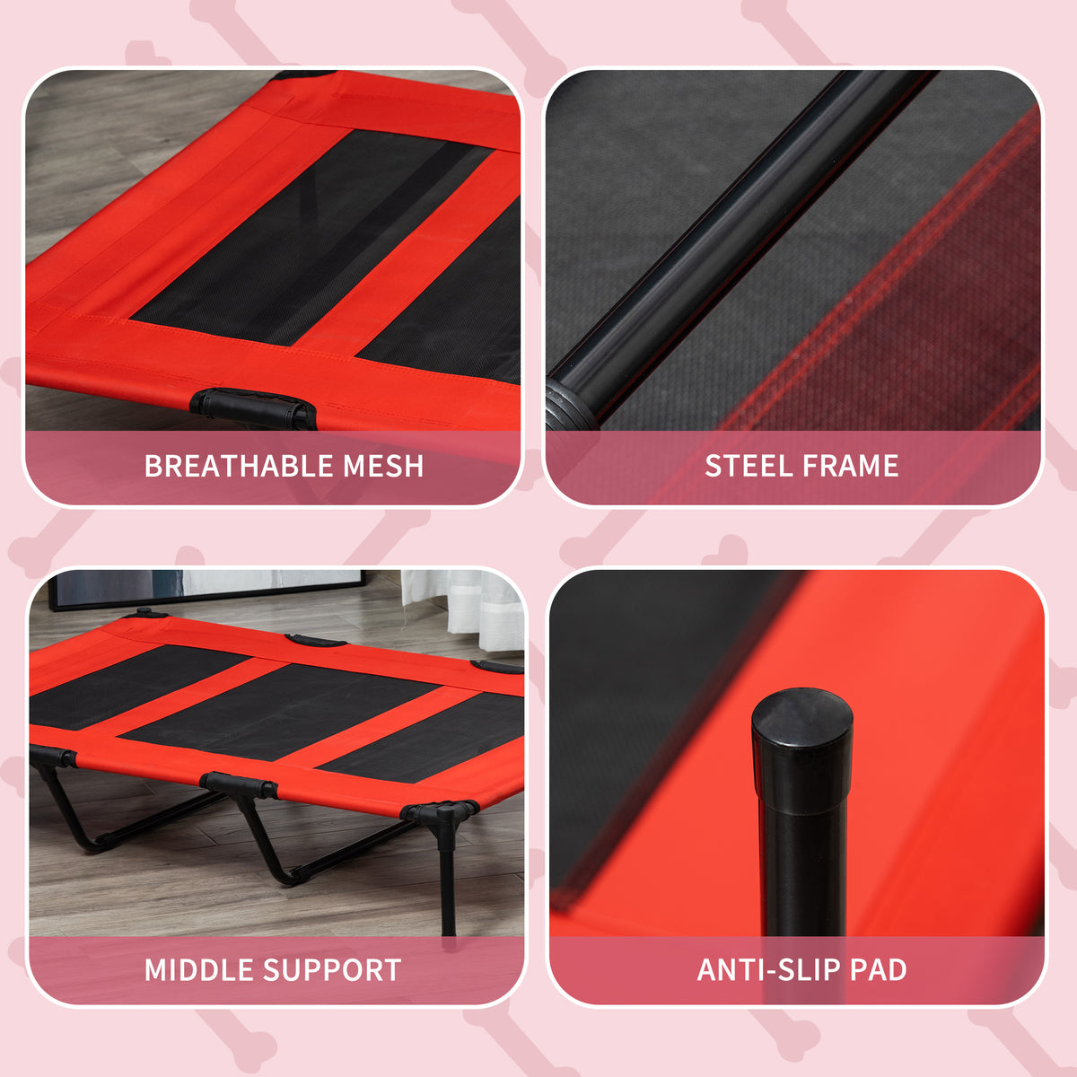 Elevated Dog Bed - XL Raised Pet Cot 48" x 36" Red/Black-Dogs-DECOROLALA