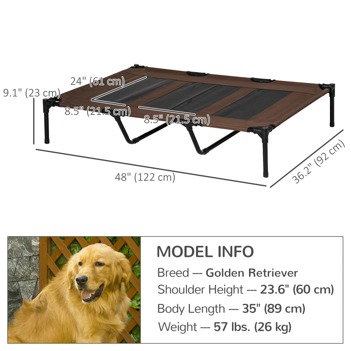 Elevated Dog Bed - XL Raised Pet Cot, 48" x 36" x 9", Coffee-Dogs-DECOROLALA