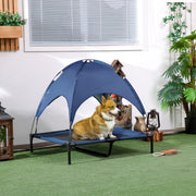 Elevated Dog Bed with Canopy - 36" Raised Pet Cot, Dark Blue-Dogs-DECOROLALA