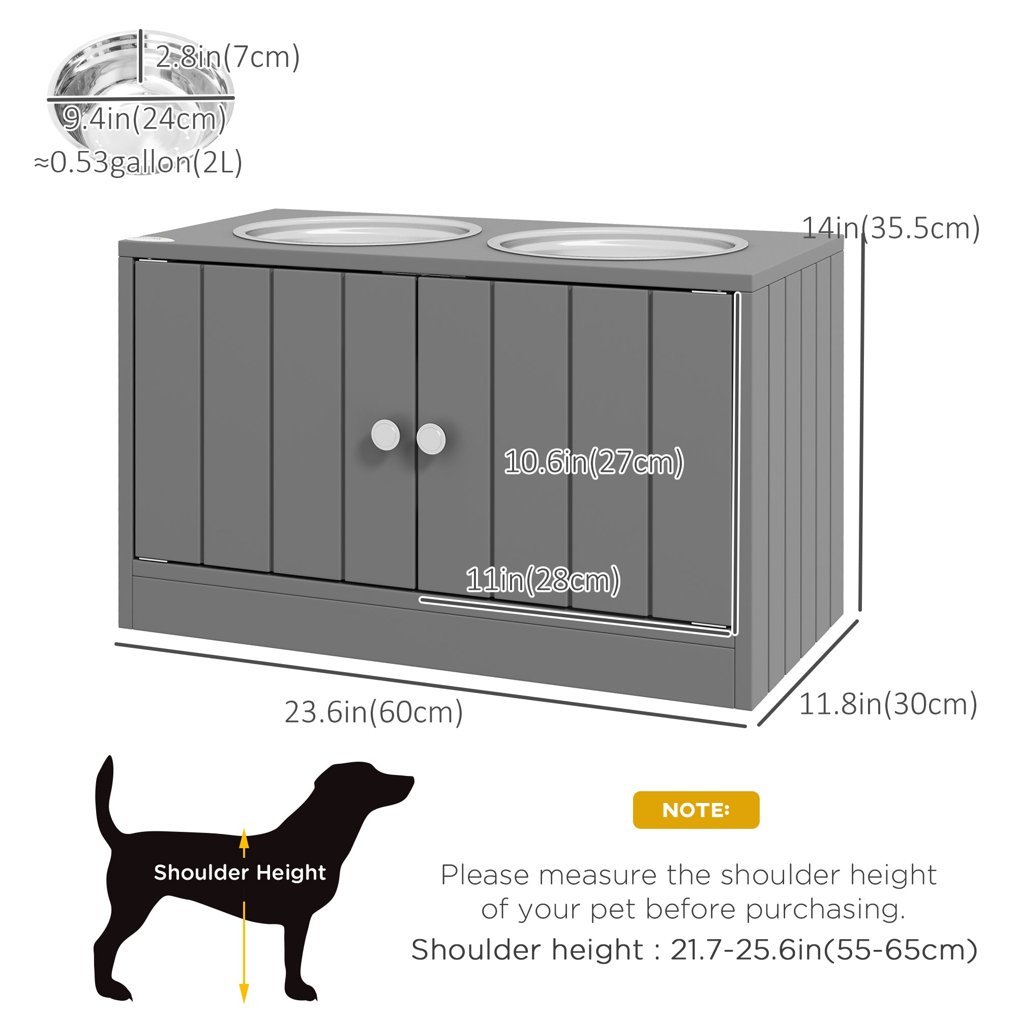 Elevated Dog Bowls for Large Dogs Pet Feeding Station with Stand, Storage, 2 Stainless Steel Food and Water Bowls, Grey-Dogs-DECOROLALA