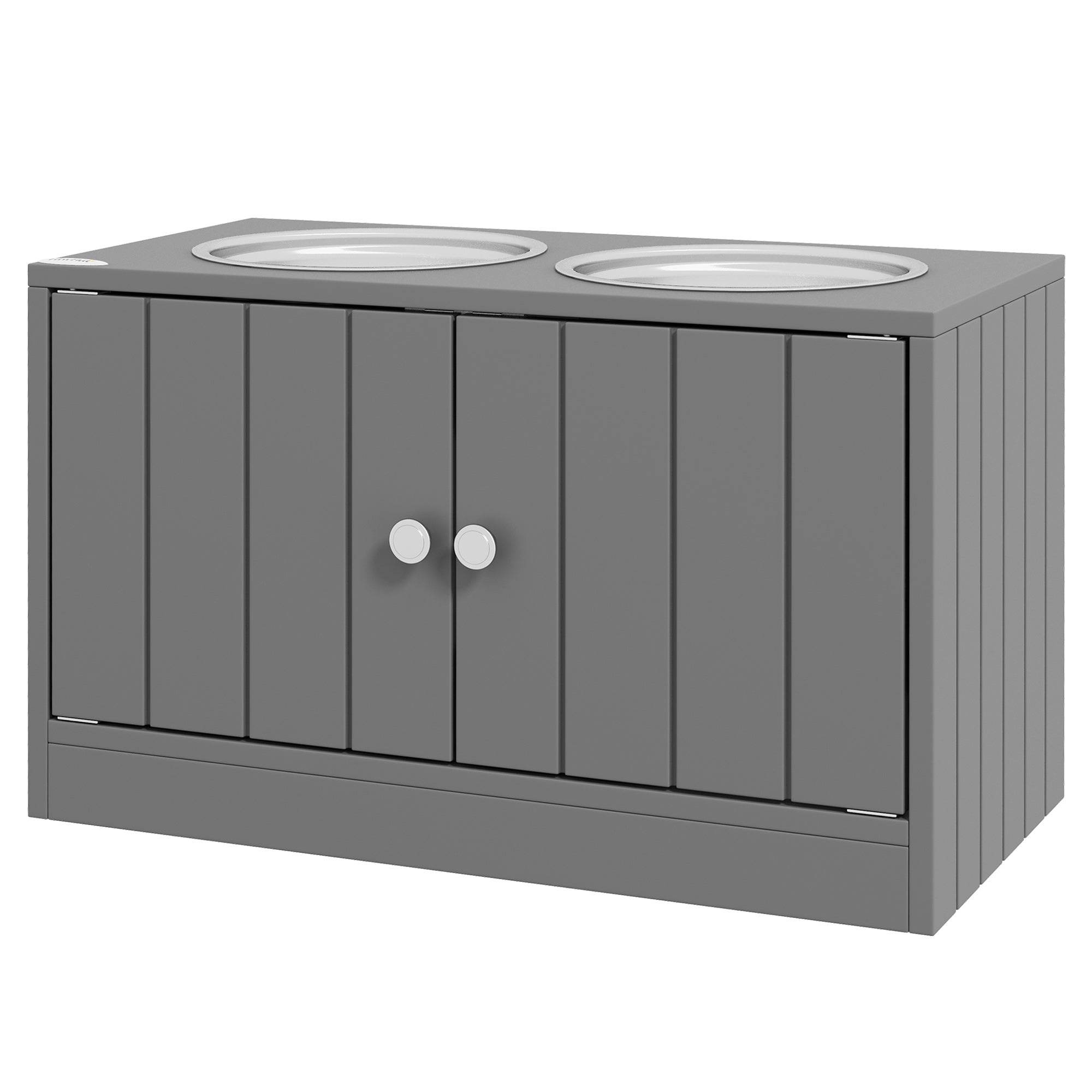 Elevated Dog Bowls for Large Dogs Pet Feeding Station with Stand, Storage, 2 Stainless Steel Food and Water Bowls, Grey-Dogs-DECOROLALA
