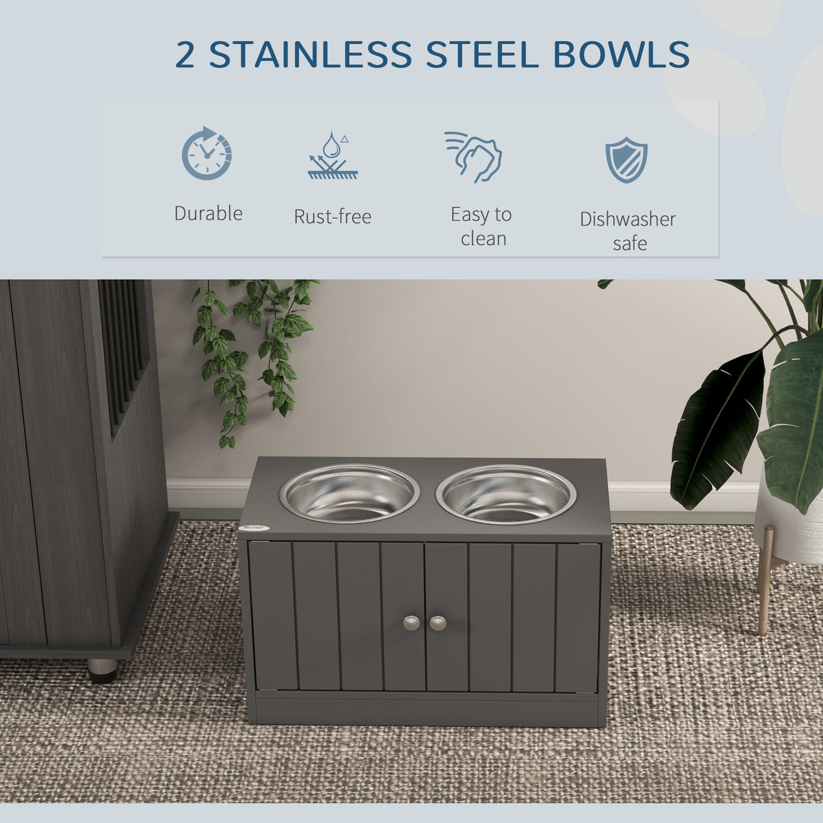 Elevated Dog Feeding Station with Storage - Grey Large Dog Bowls-Dogs-DECOROLALA