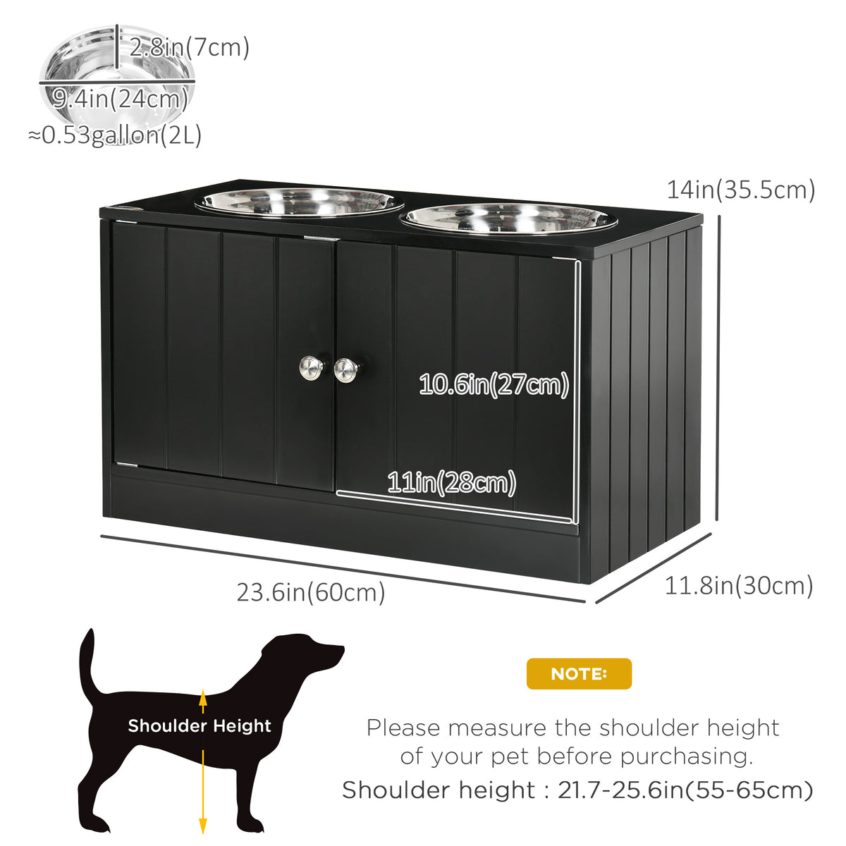Elevated Dog Feeding Station with Storage - Large Black 23.6"-Dogs-DECOROLALA