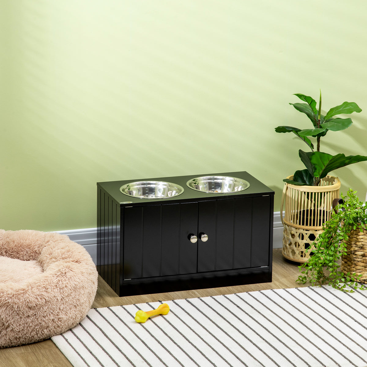 Elevated Dog Feeding Station with Storage - Large Black 23.6"-Dogs-DECOROLALA